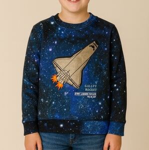 H&M/Galaxy Rocket Kids Sweatshirt-Space Shuttle Galaxy Print Pullover‎ Size 6x/7